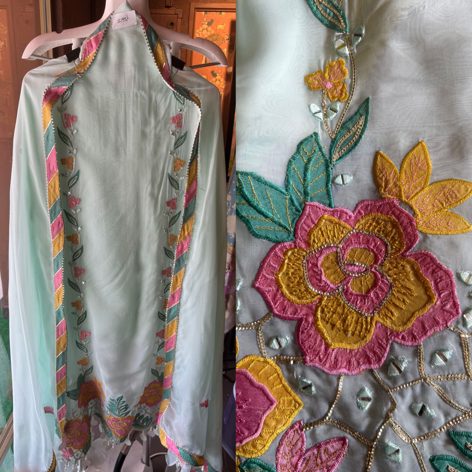 Pure soft organza unstitched designer patchwork suits