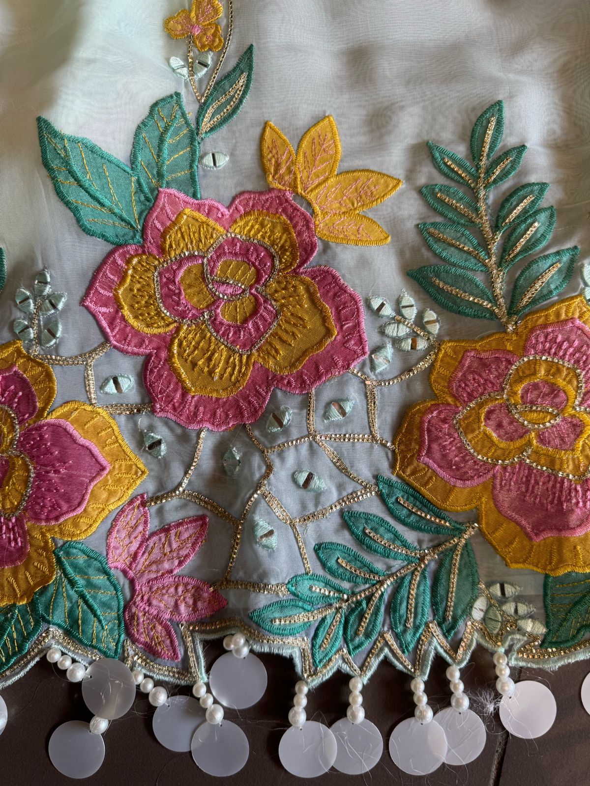 Pure soft organza unstitched designer patchwork suits