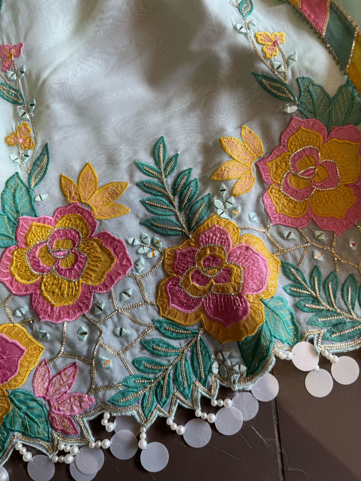 Pure soft organza unstitched designer patchwork suits