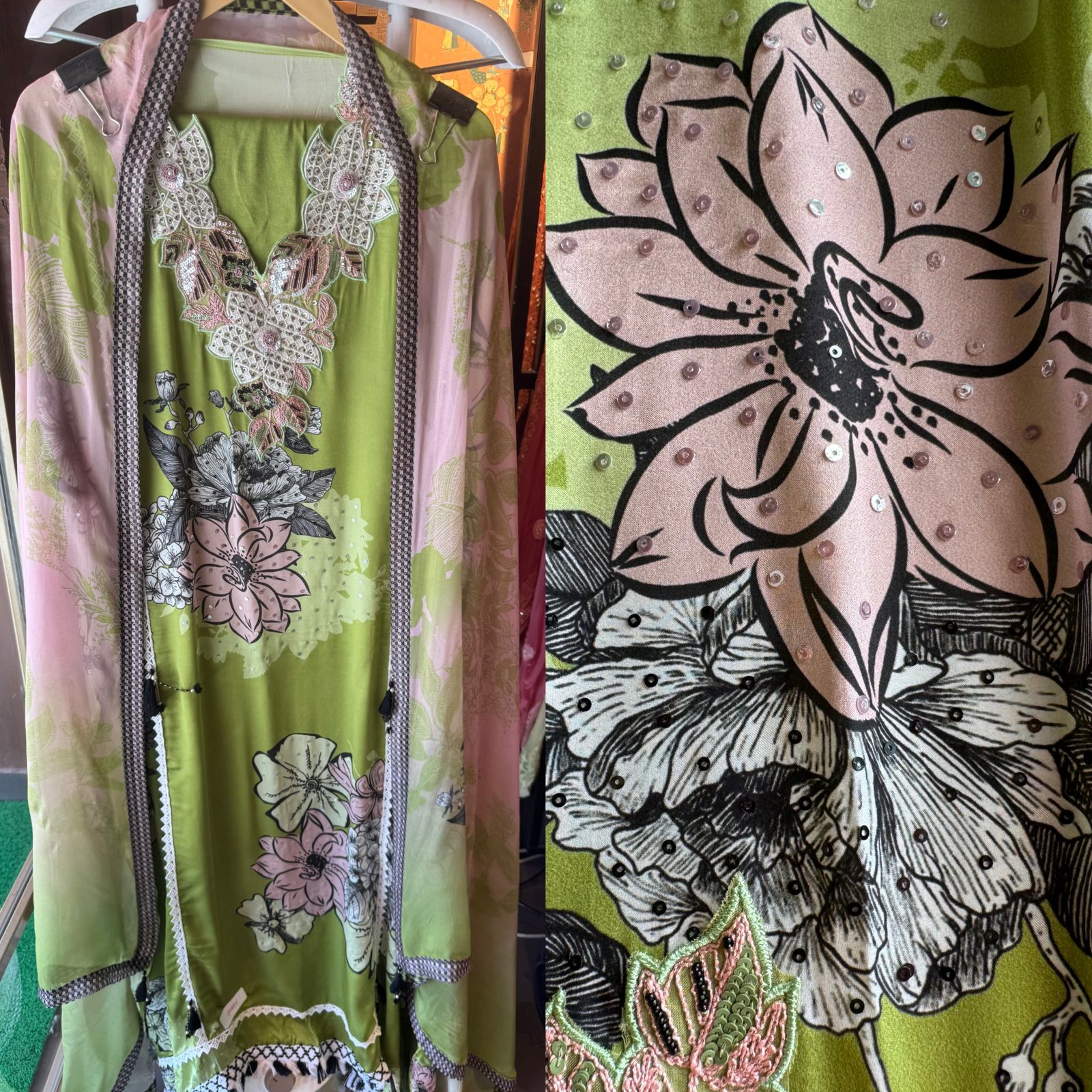 Pure satin silk Unstitched full size high quality digital printed Shirt with very beautiful