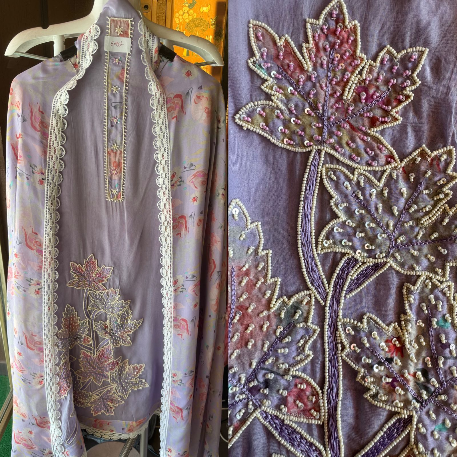 Super soft organza Unstitched full size shirt with beautiful neck Patti design