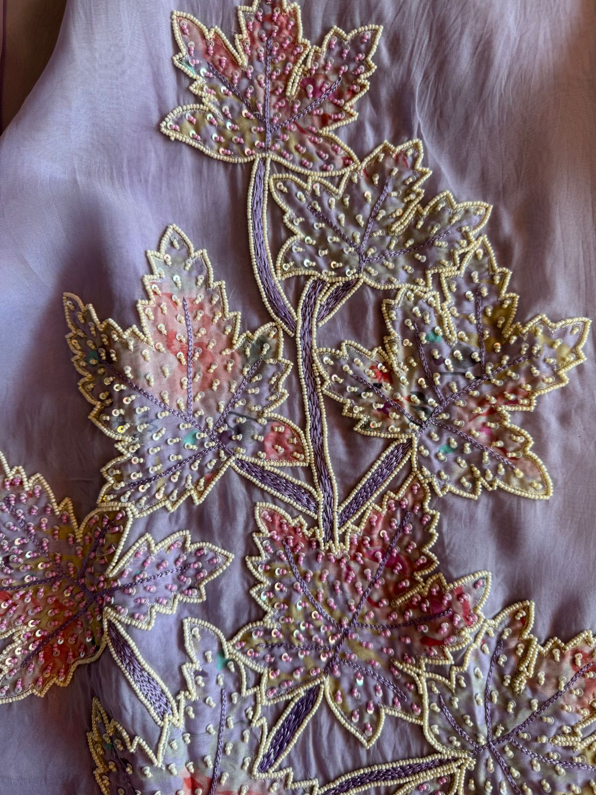 Super soft organza Unstitched full size shirt with beautiful neck Patti design