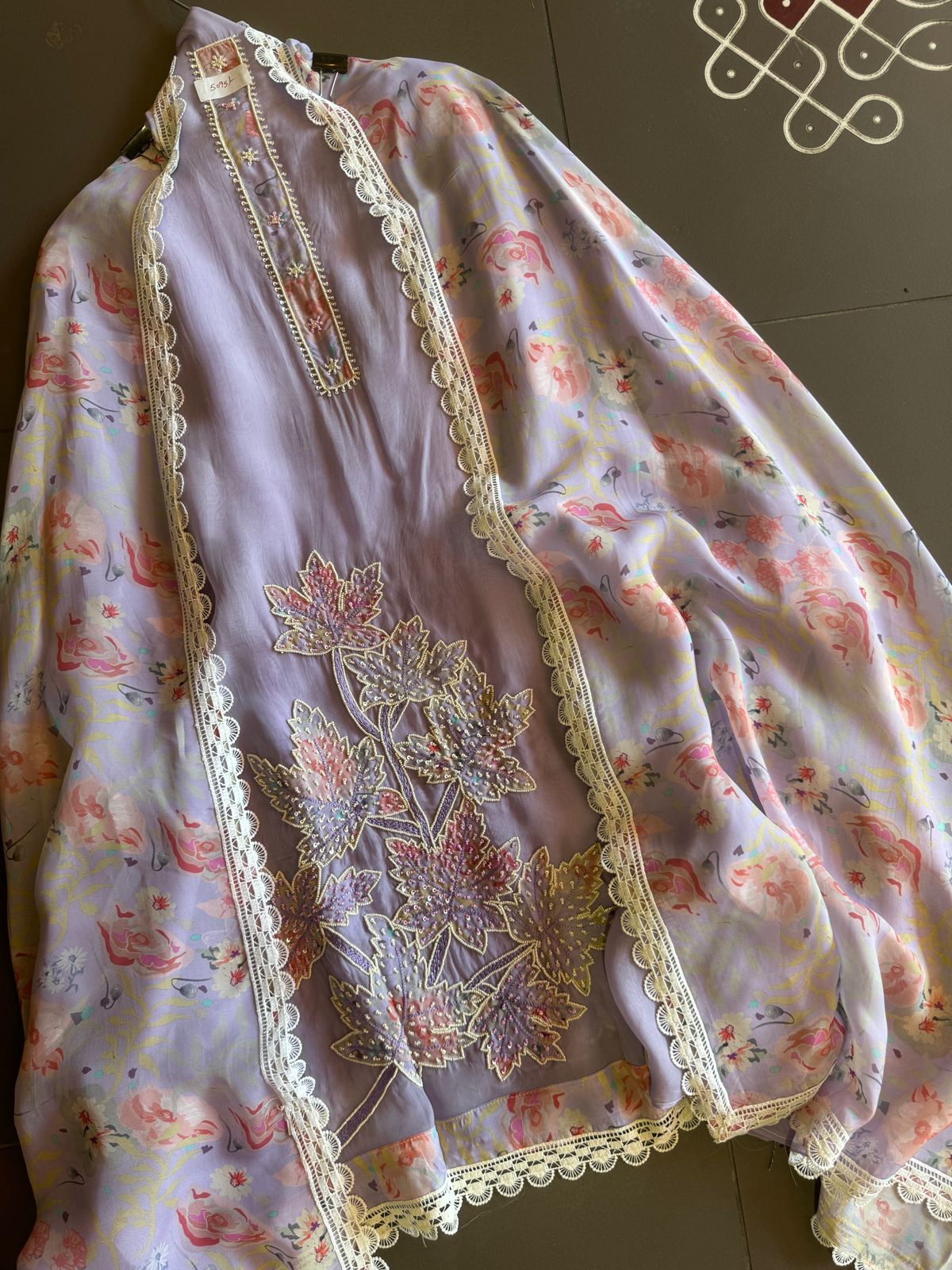 Super soft organza Unstitched full size shirt with beautiful neck Patti design