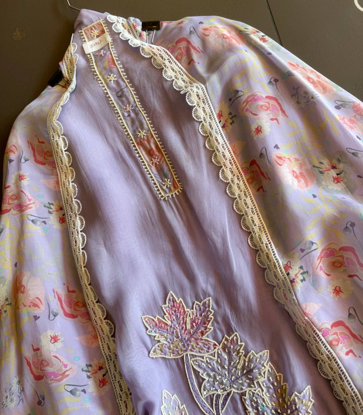 Super soft organza Unstitched full size shirt with beautiful neck Patti design