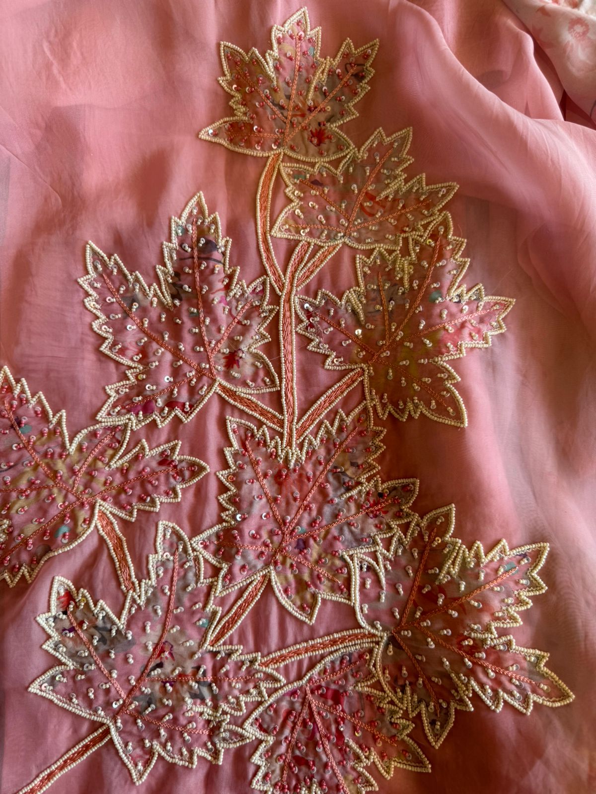 Super soft organza Unstitched full size shirt with beautiful neck Patti design