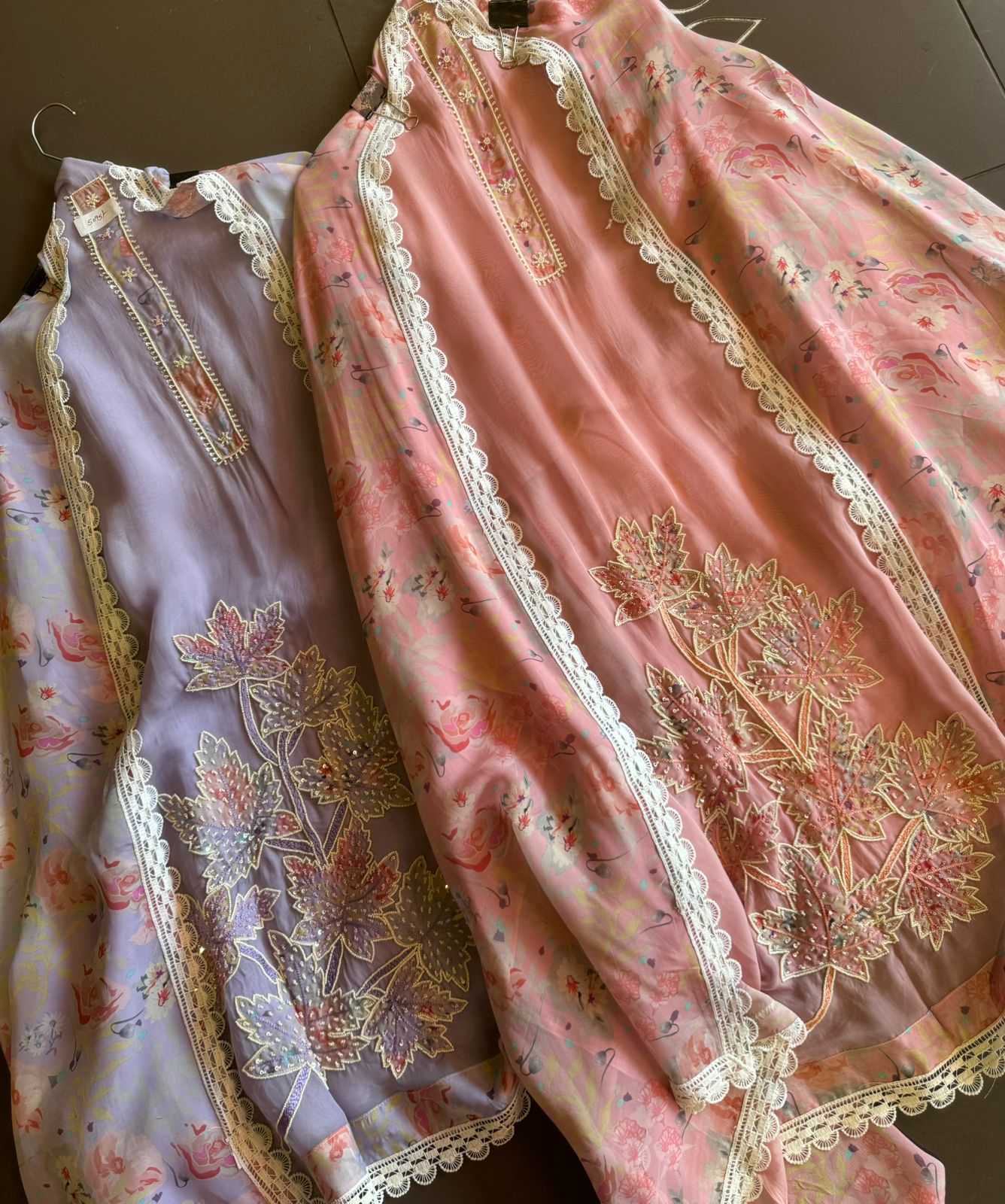 Super soft organza Unstitched full size shirt with beautiful neck Patti design