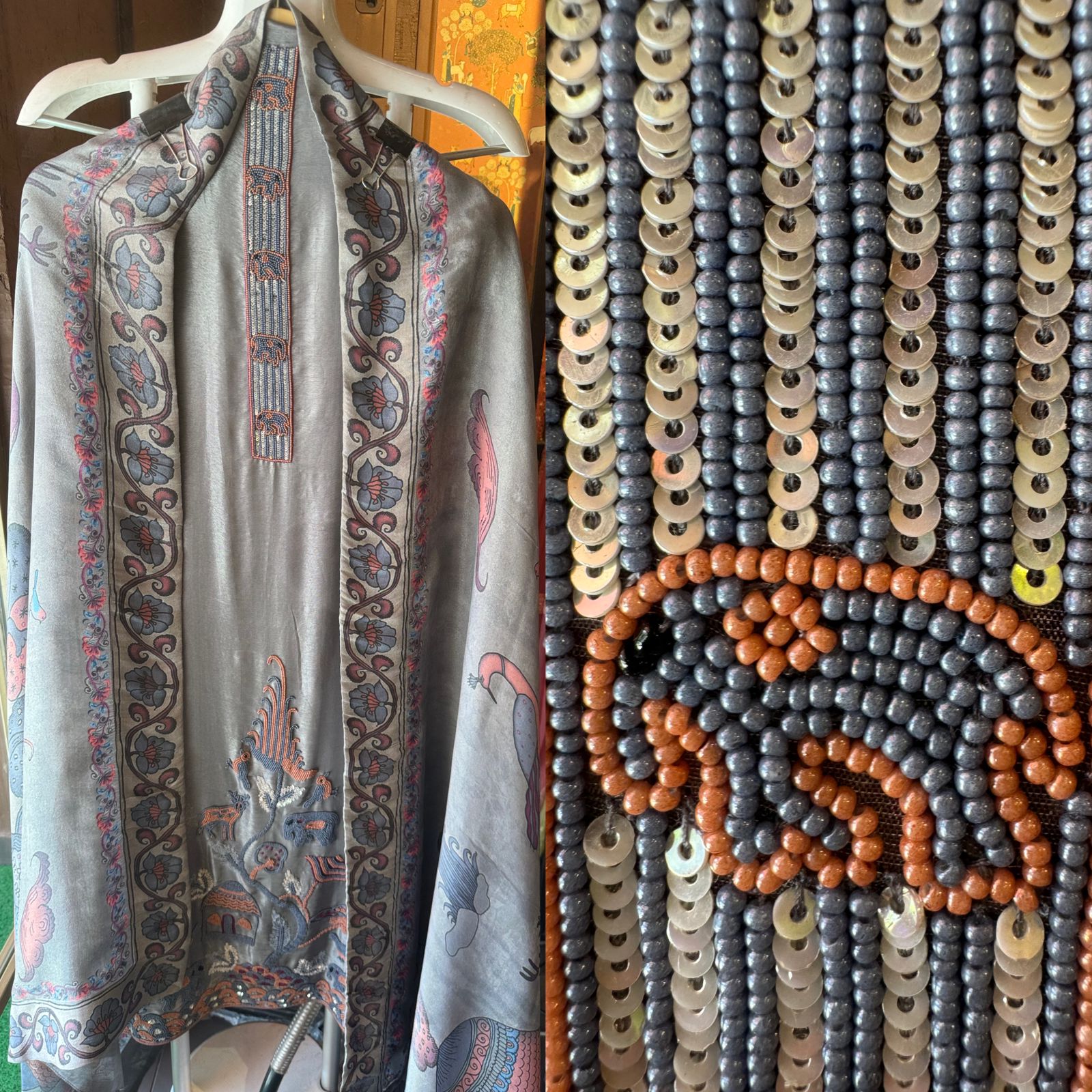 Soft tissue Unstitched Shirt With very Neat handwork done on the neck Patti and The shirt front.