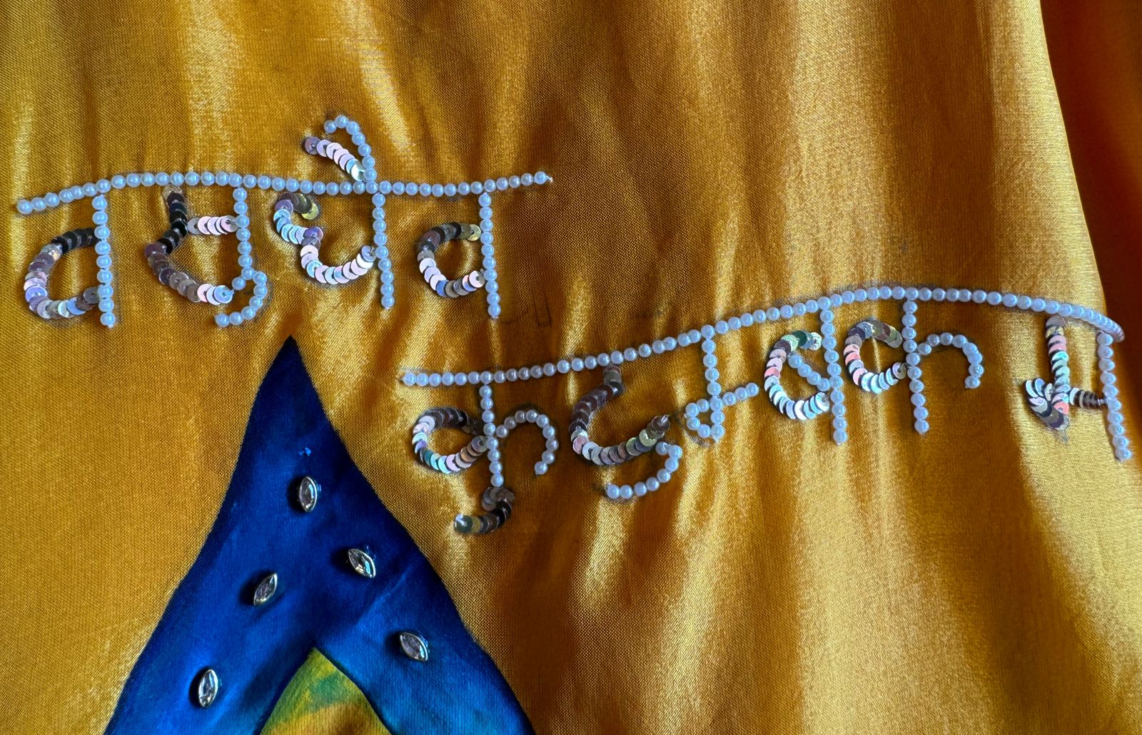 Mul silk unstitched Shirt with beautiful murli shankh design (Handpainted)