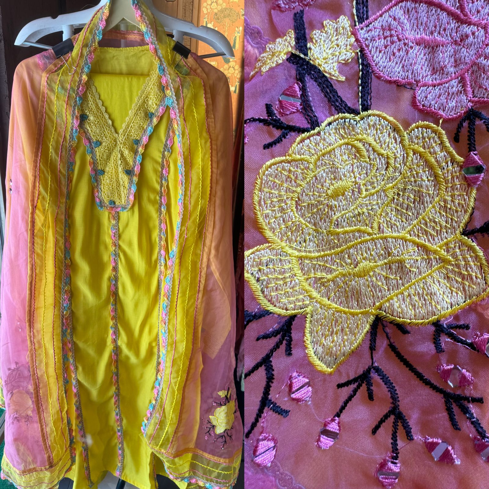 Soft muslin Shirt (Semi stitched) with coloured thread Lace attached on the front