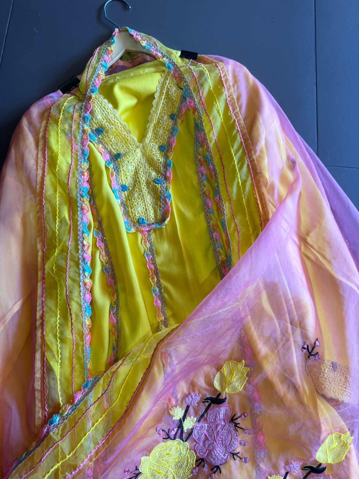 Soft muslin Shirt (Semi stitched) with coloured thread Lace attached on the front