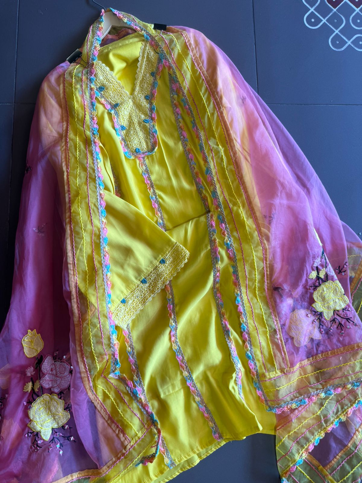 Soft muslin Shirt (Semi stitched) with coloured thread Lace attached on the front