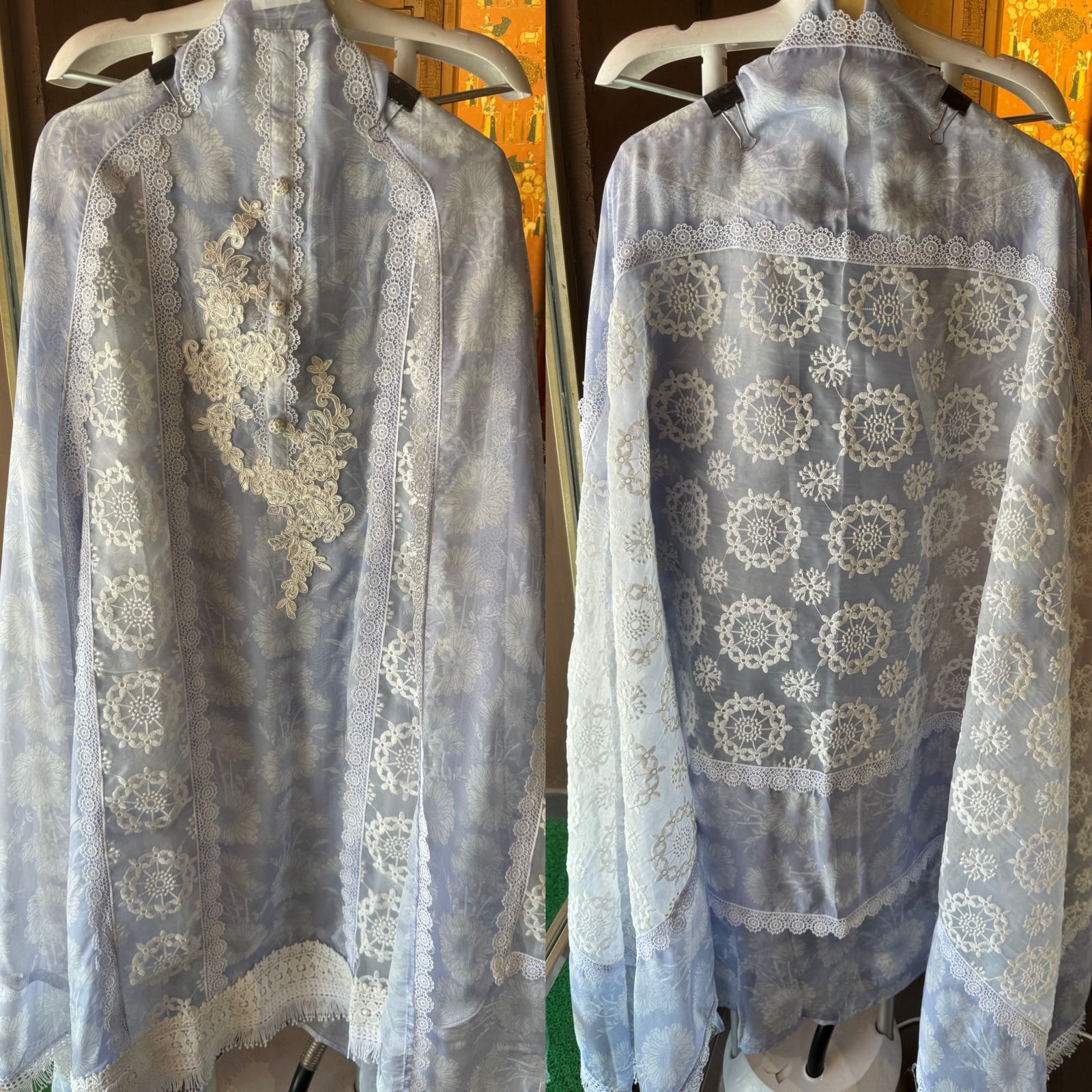 Pure soft organza digital printed shirt with very beautiful dori embroidery done