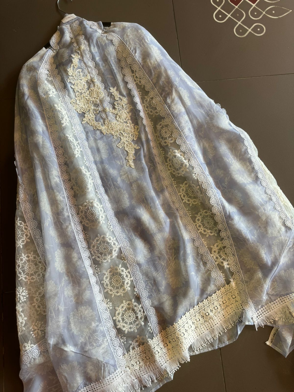 Pure soft organza digital printed shirt with very beautiful dori embroidery done