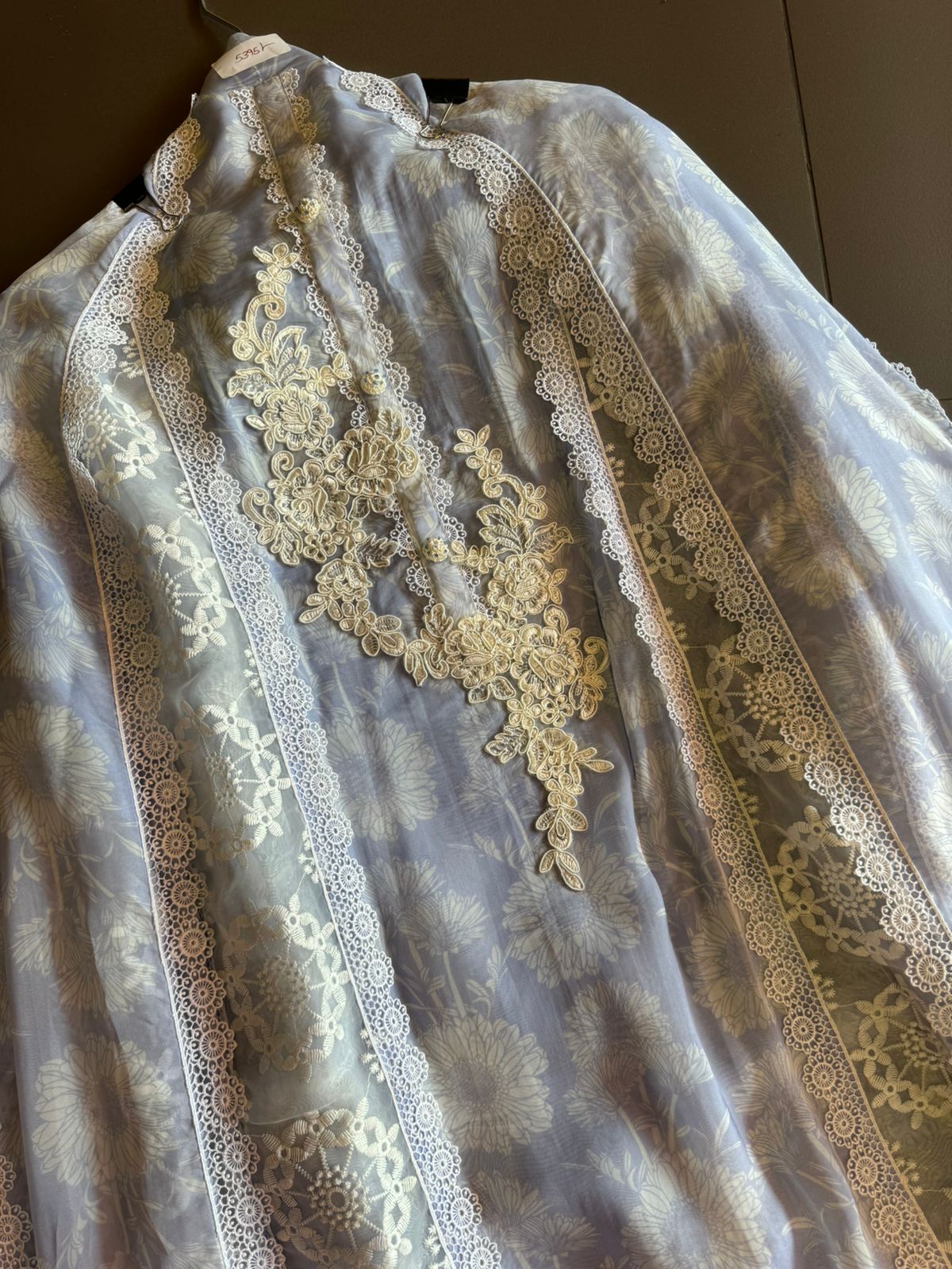 Pure soft organza digital printed shirt with very beautiful dori embroidery done