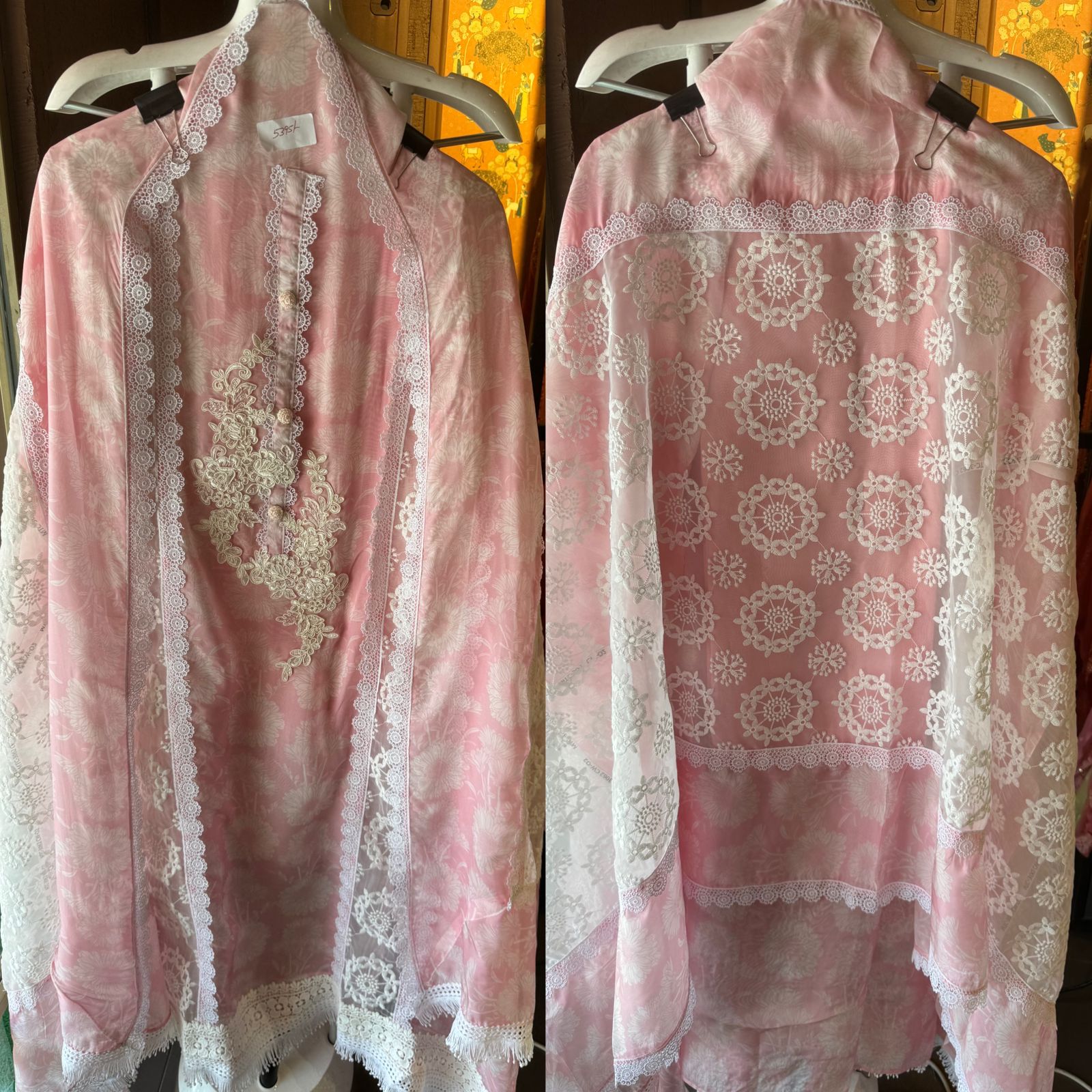 Pure soft organza digital printed shirt with very beautiful dori embroidery done