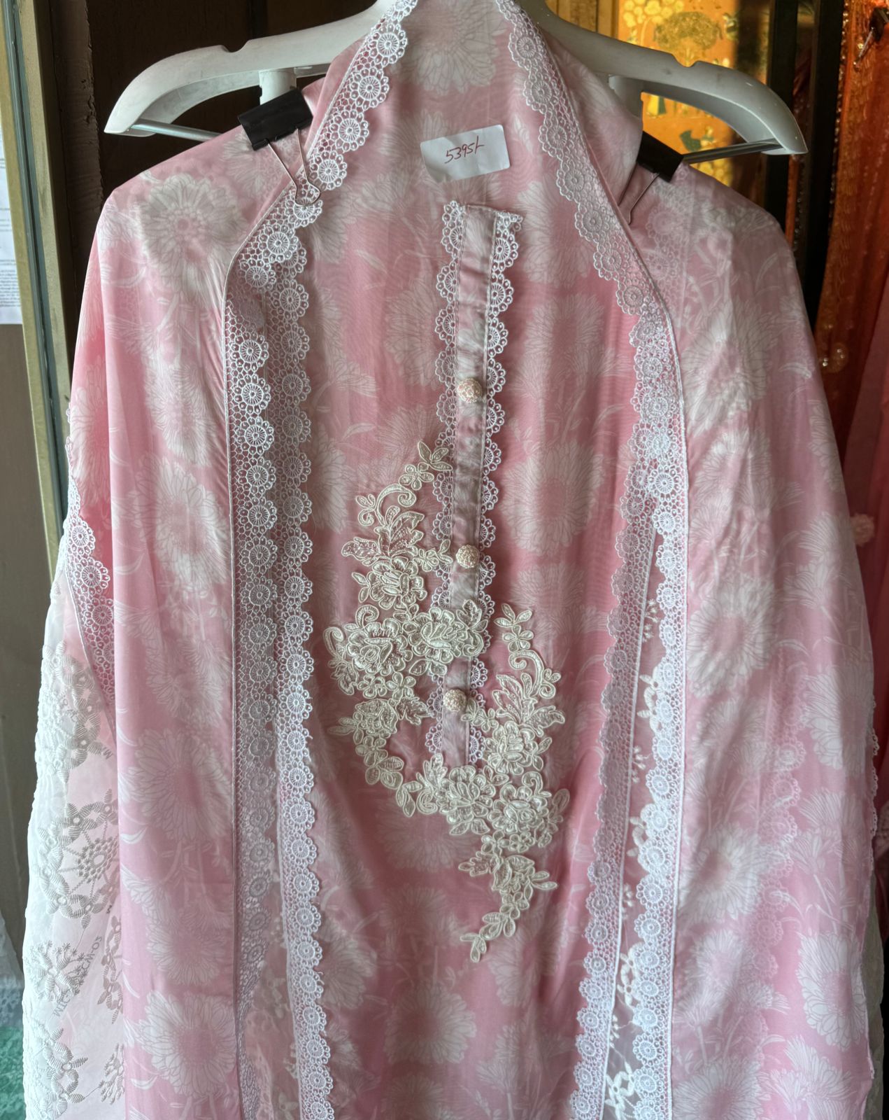 Pure soft organza digital printed shirt with very beautiful dori embroidery done