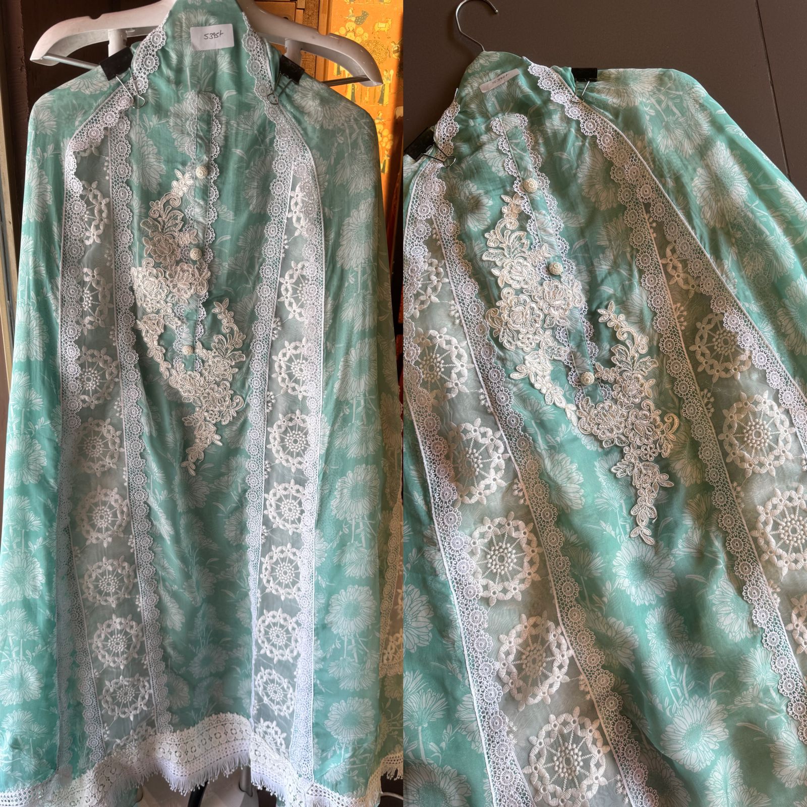 Pure soft organza digital printed shirt with very beautiful dori embroidery done