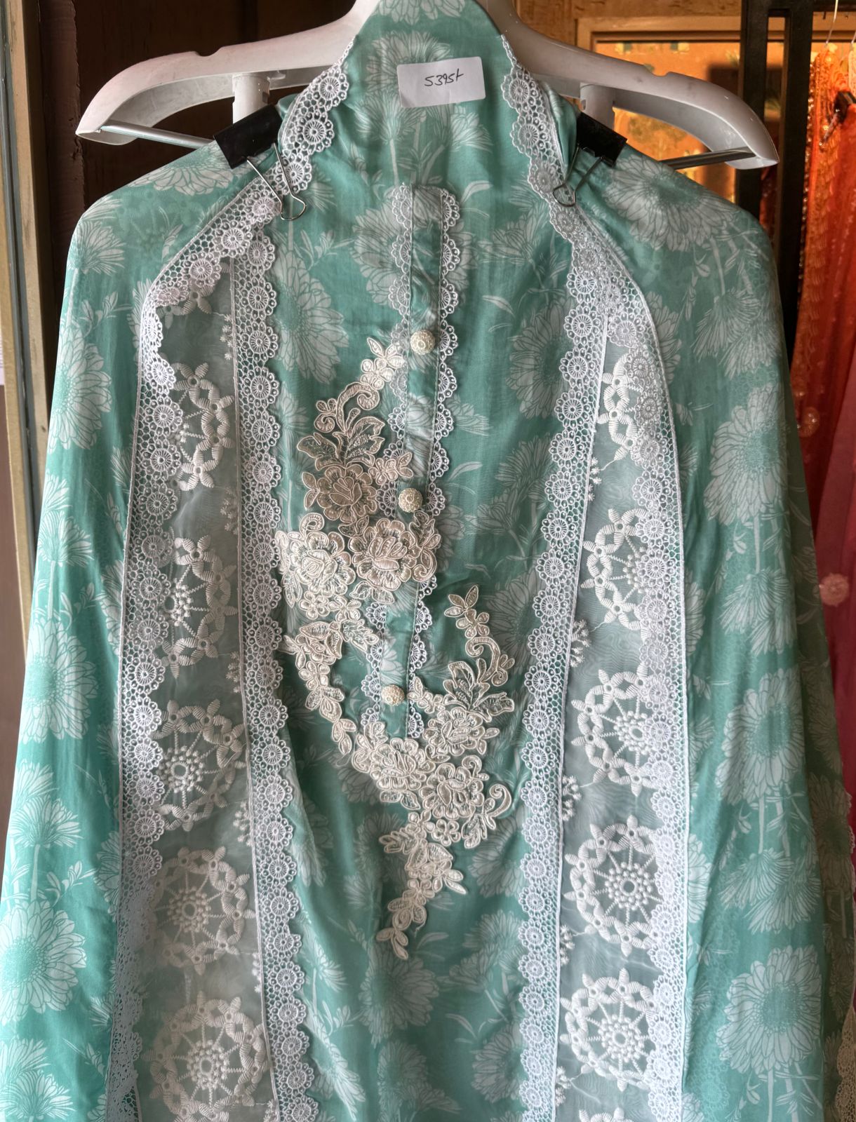 Pure soft organza digital printed shirt with very beautiful dori embroidery done
