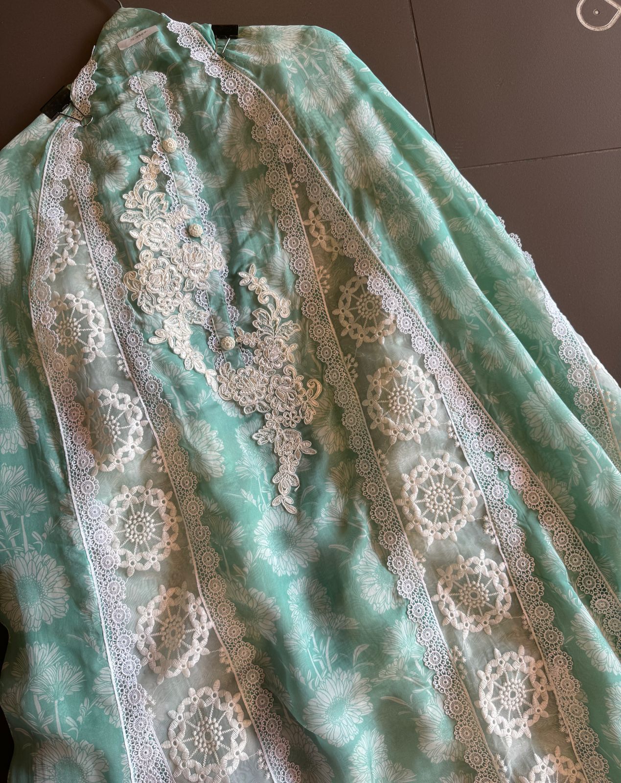 Pure soft organza digital printed shirt with very beautiful dori embroidery done