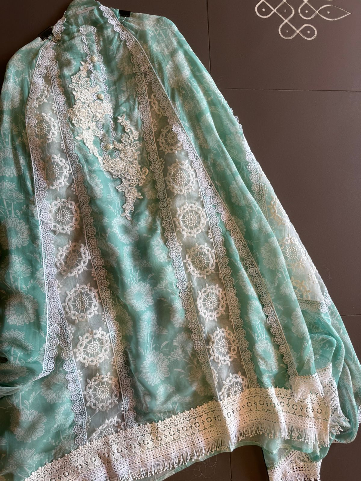 Pure soft organza digital printed shirt with very beautiful dori embroidery done