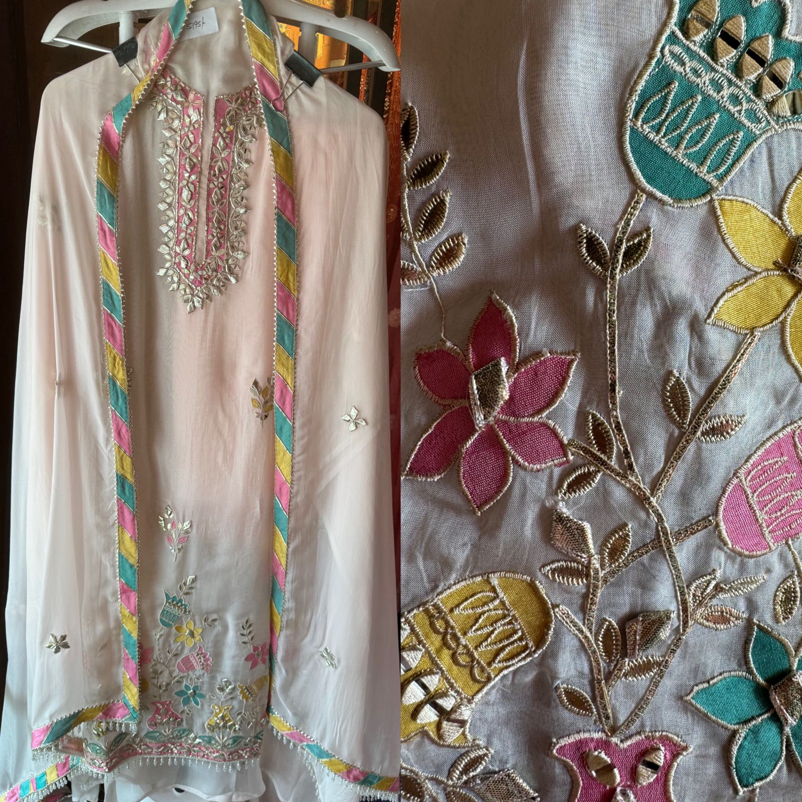 Soft organza Unstitched shirt Full on size with Very beautiful Neckwork done