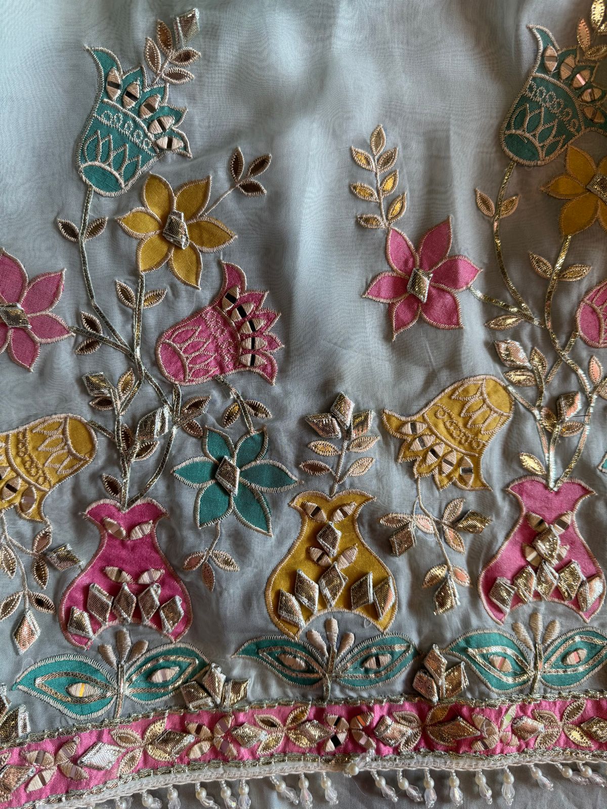 Soft organza Unstitched shirt Full on size with Very beautiful Neckwork done