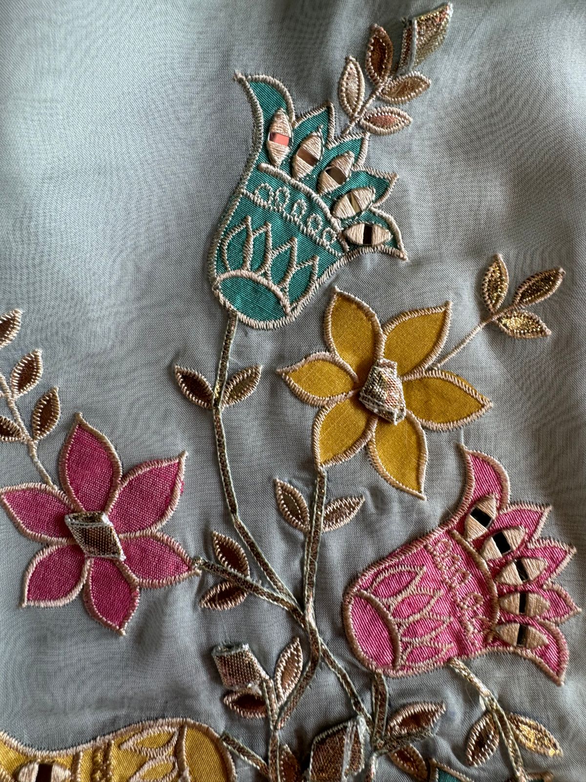 Soft organza Unstitched shirt Full on size with Very beautiful Neckwork done