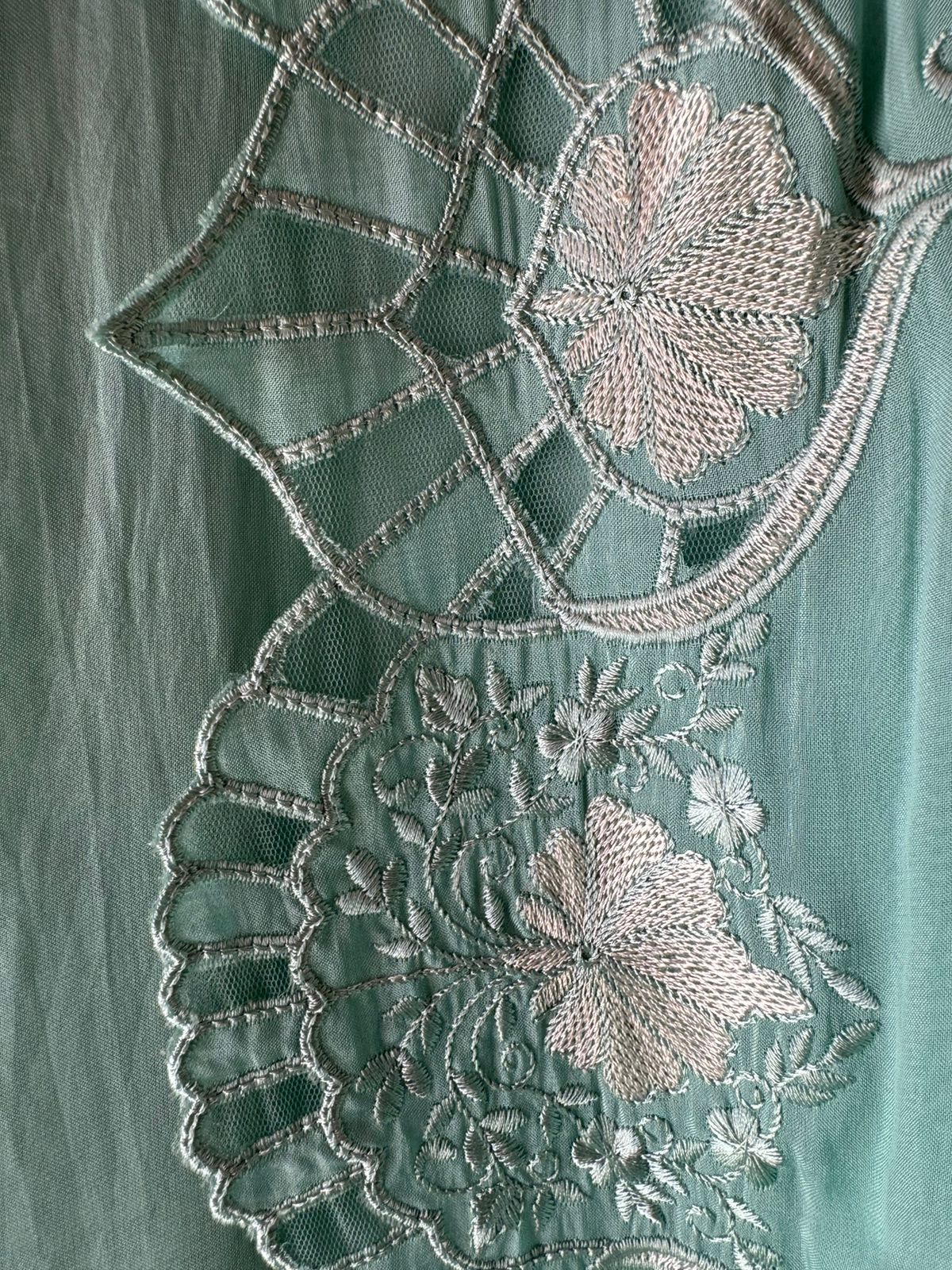 Soft organza unstitched Shirt with thread work neck Patti with button detailings