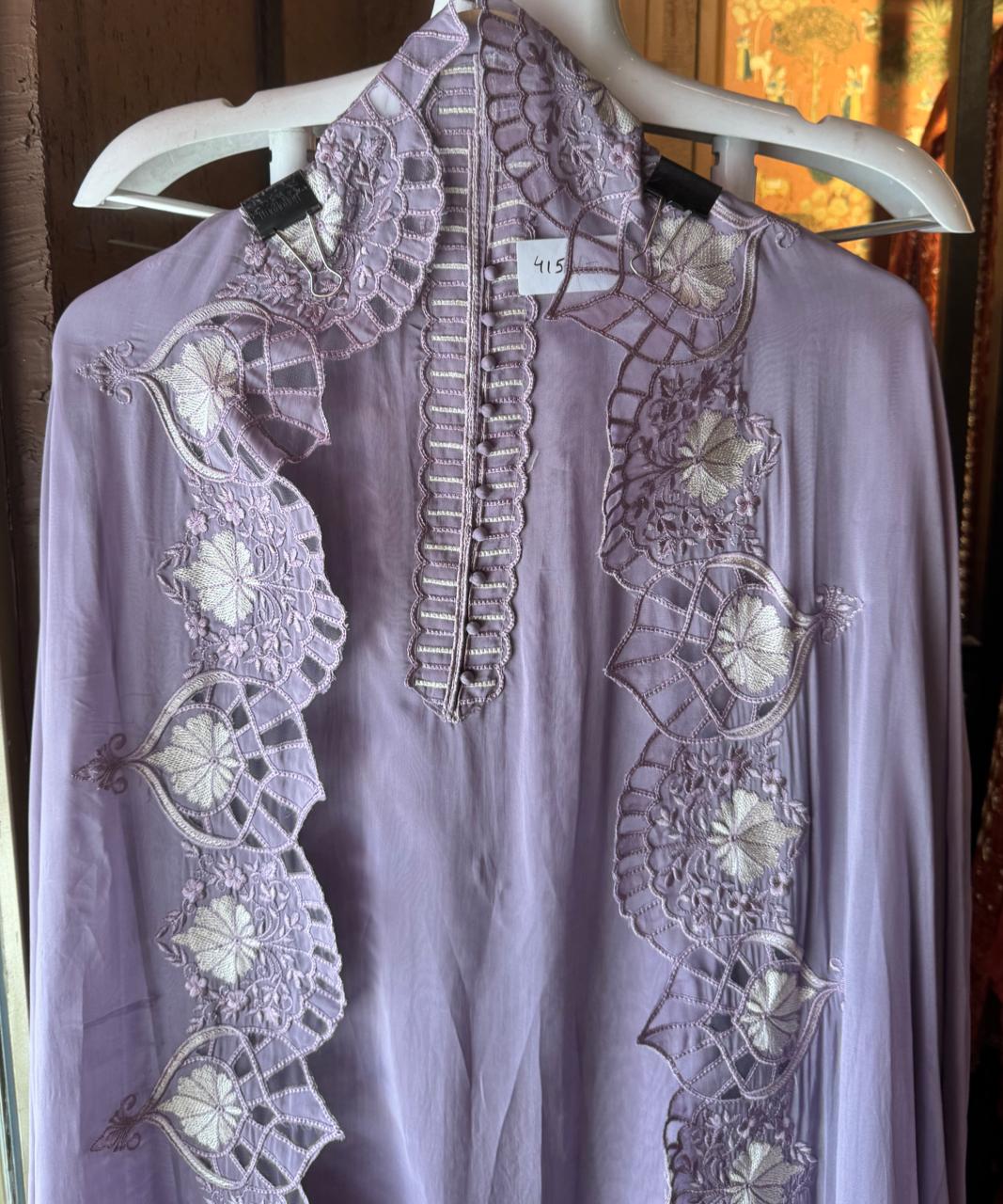 Soft organza unstitched Shirt with thread work neck Patti with button detailings