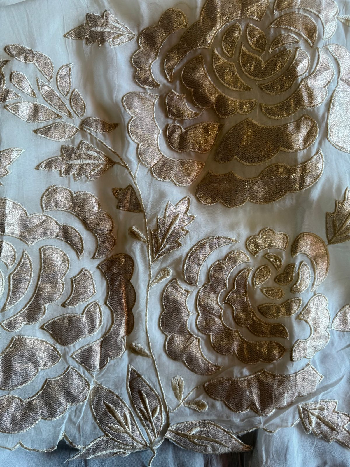 Soft organza Unstitched Shirt with Shimmer Patchwork done on the shirt front