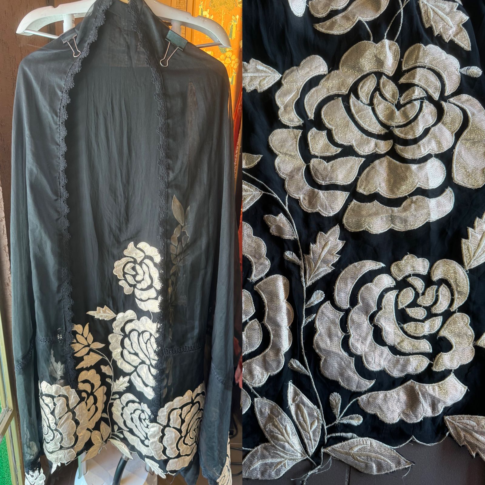 Soft organza Unstitched Shirt with Shimmer Patchwork done on the shirt front