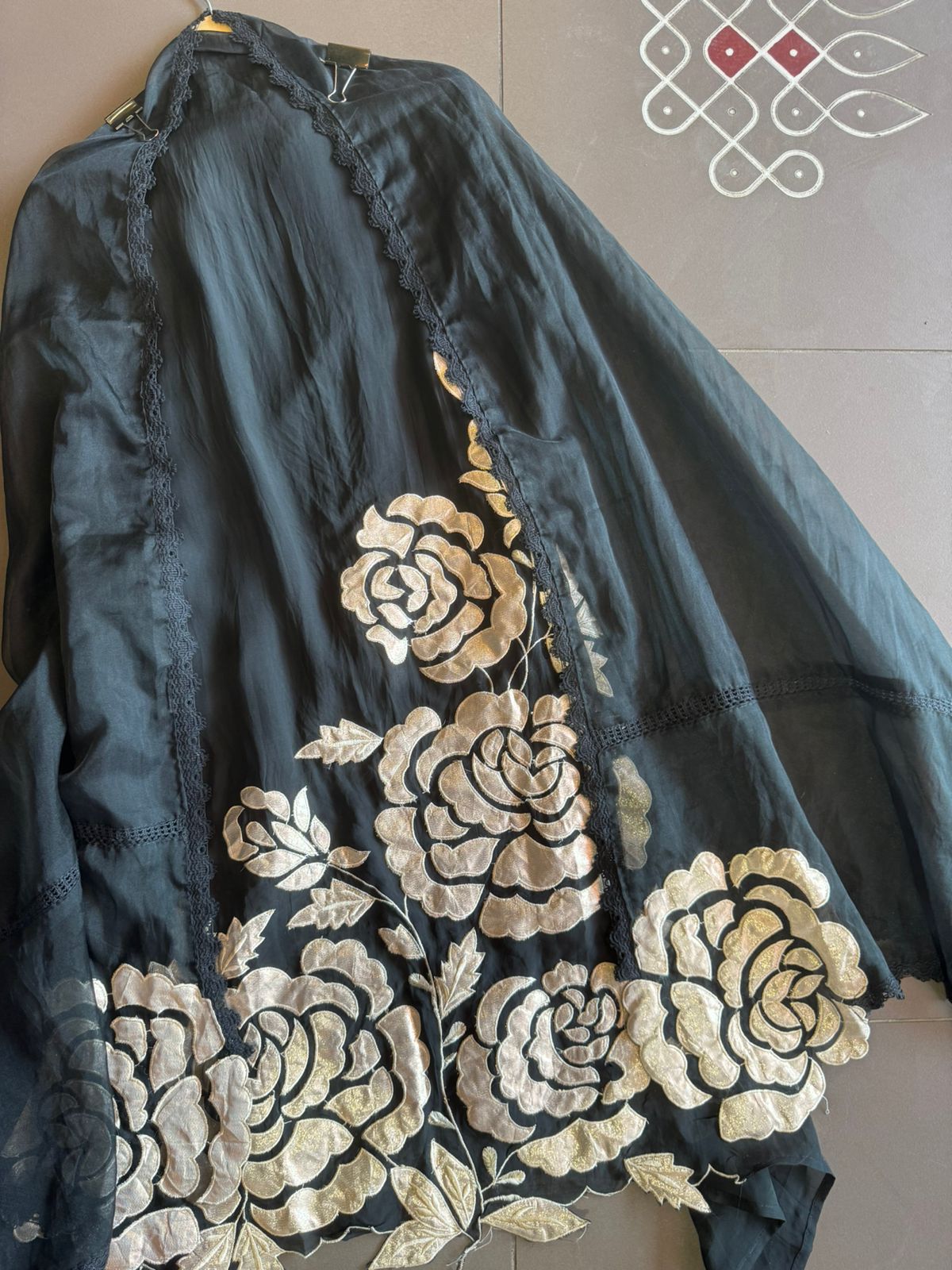 Soft organza Unstitched Shirt with Shimmer Patchwork done on the shirt front