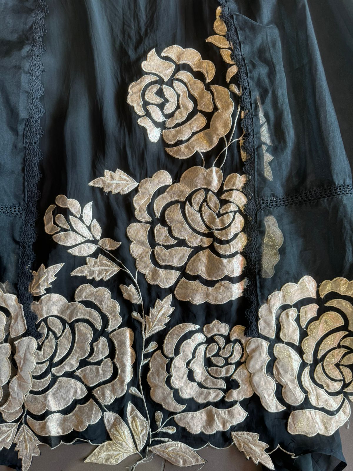 Soft organza Unstitched Shirt with Shimmer Patchwork done on the shirt front