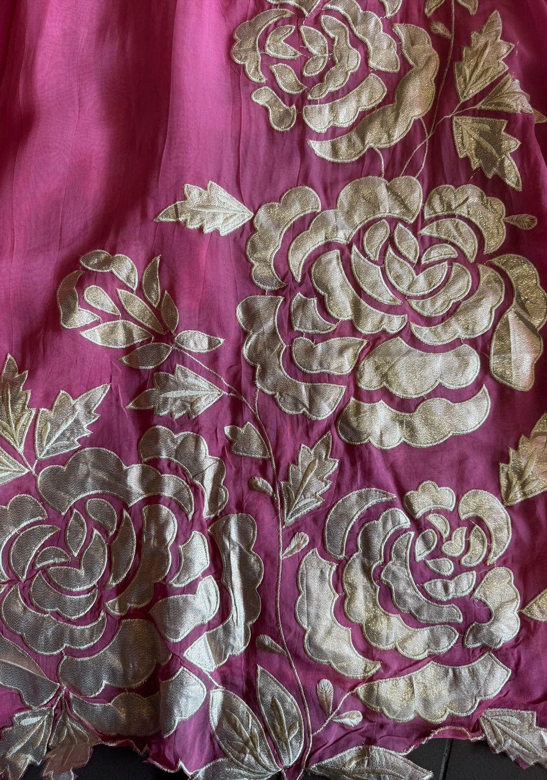 Soft organza Unstitched Shirt with Shimmer Patchwork done on the shirt front