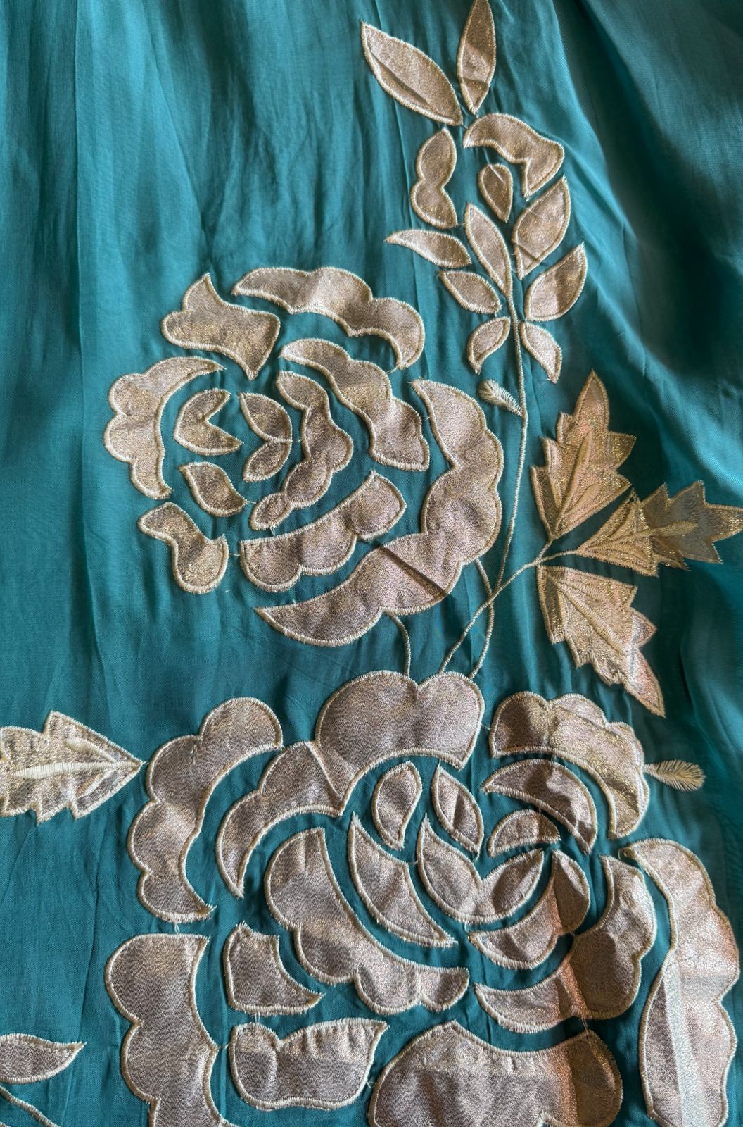 Soft organza Unstitched Shirt with Shimmer Patchwork done on the shirt front