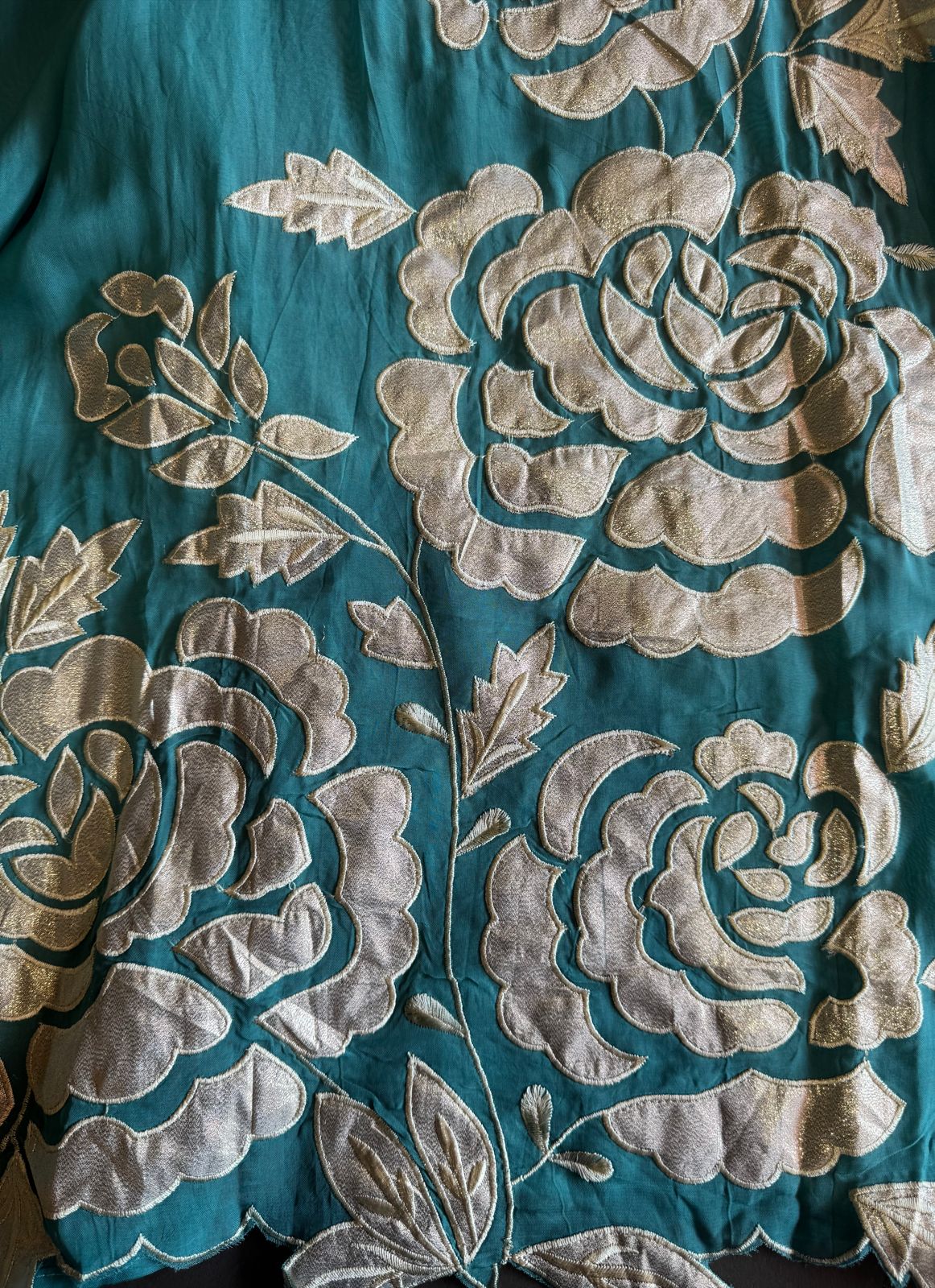 Soft organza Unstitched Shirt with Shimmer Patchwork done on the shirt front