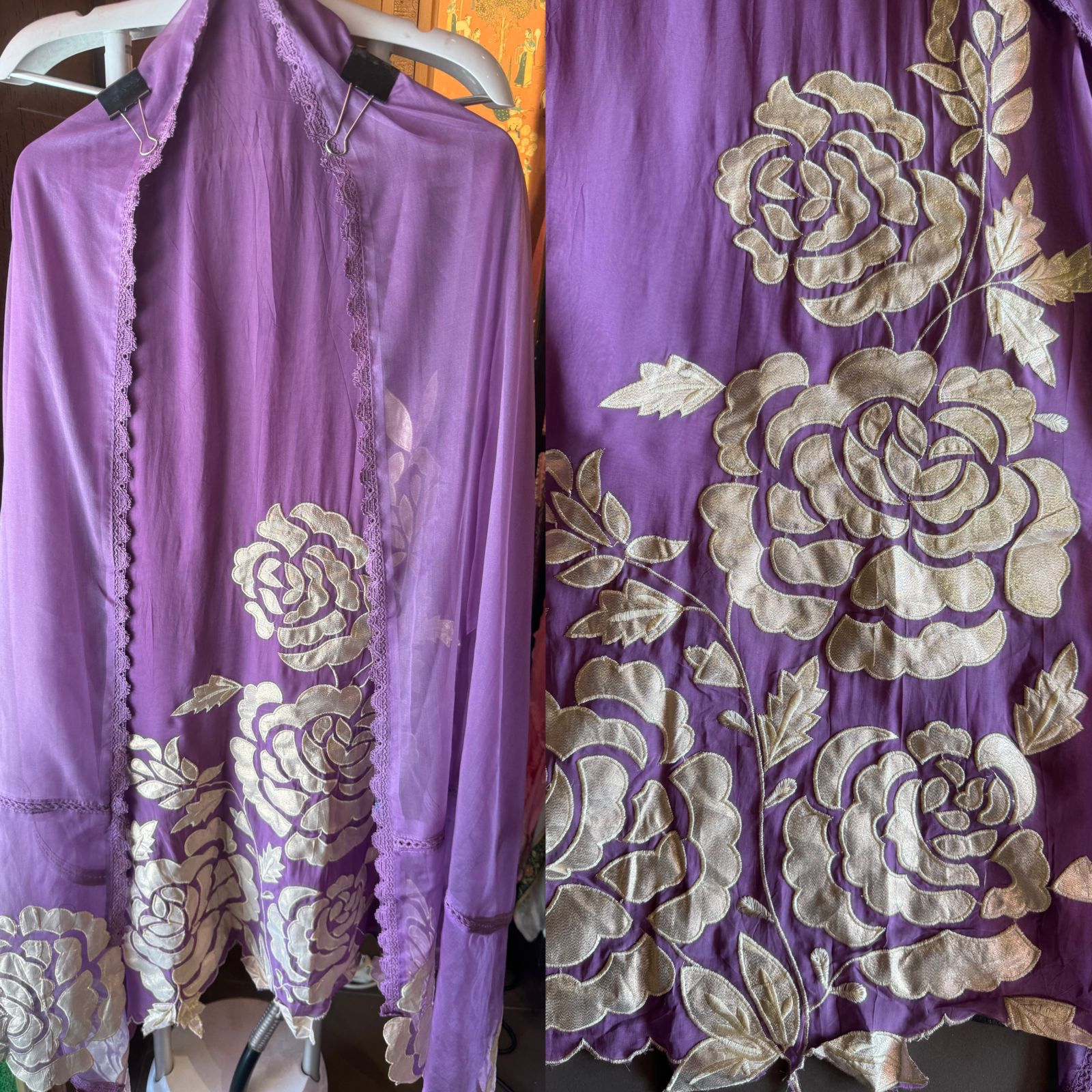 Soft organza Unstitched Shirt with Shimmer Patchwork done on the shirt front