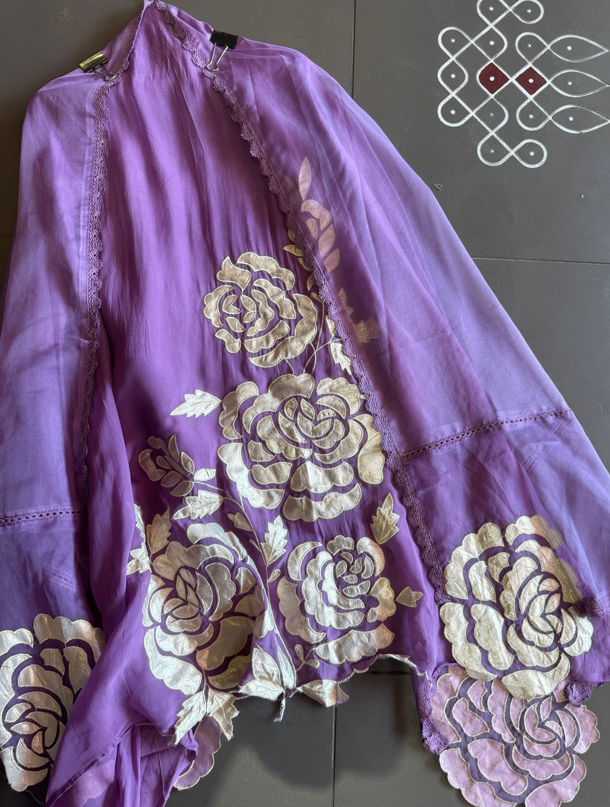 Soft organza Unstitched Shirt with Shimmer Patchwork done on the shirt front