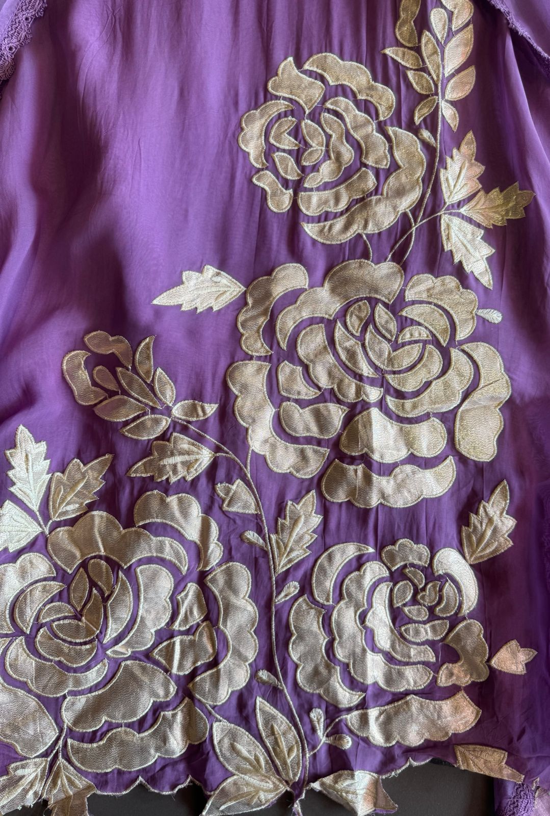 Soft organza Unstitched Shirt with Shimmer Patchwork done on the shirt front