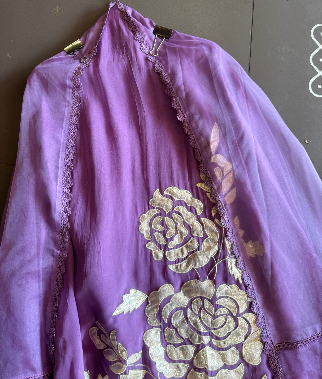 Soft organza Unstitched Shirt with Shimmer Patchwork done on the shirt front