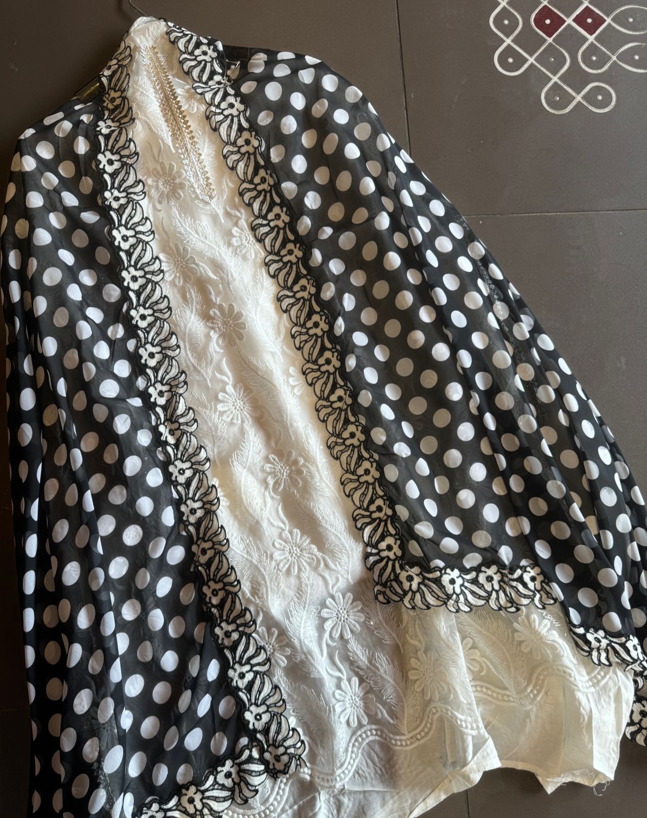 Crochet Net 3D detailed Heavy shirt with Feather and Flower detailings done  Plain sleeves attached