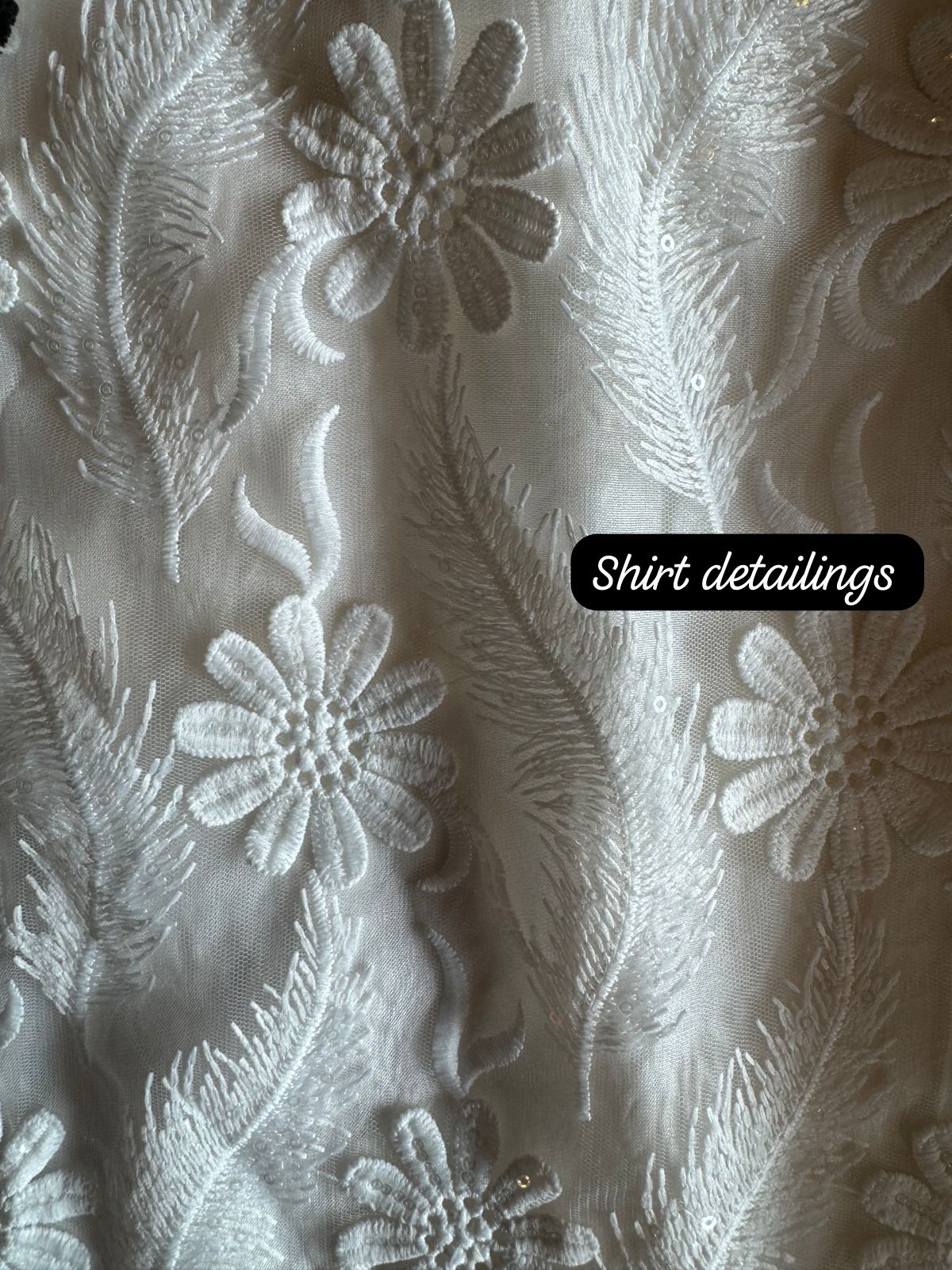 Crochet Net 3D detailed Heavy shirt with Feather and Flower detailings done  Plain sleeves attached