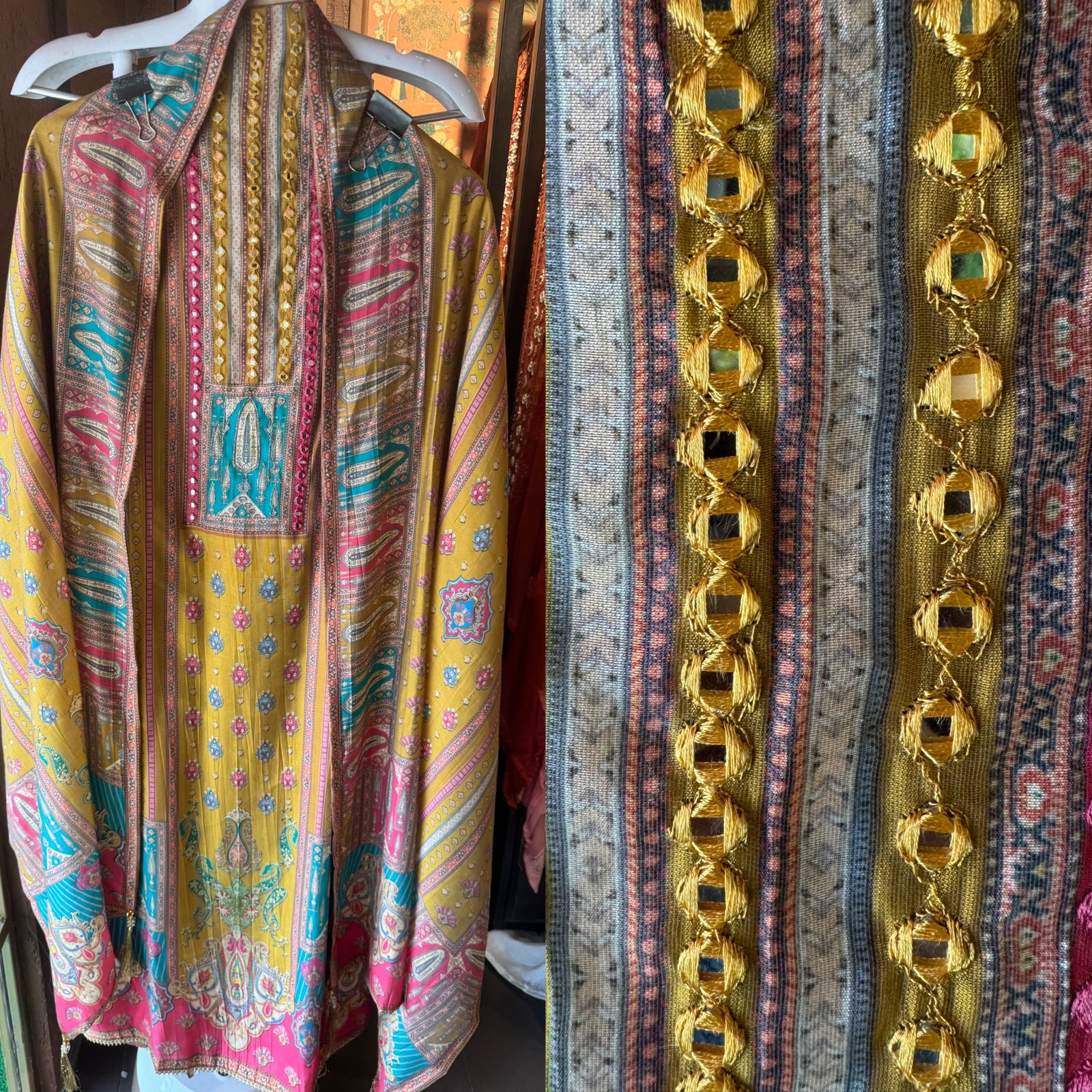 Pure Digital printed soft muslin shirt with Mirror detailings on the neckline