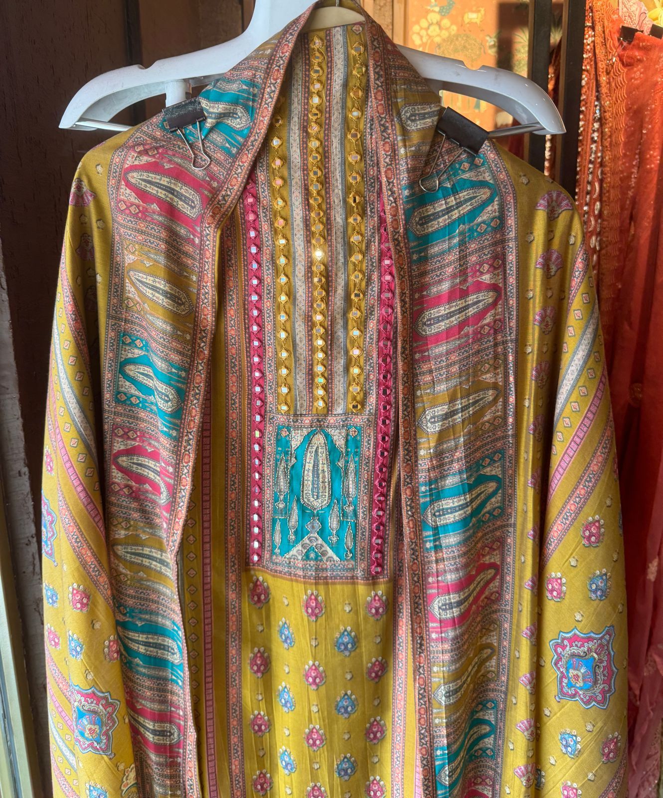 Pure Digital printed soft muslin shirt with Mirror detailings on the neckline