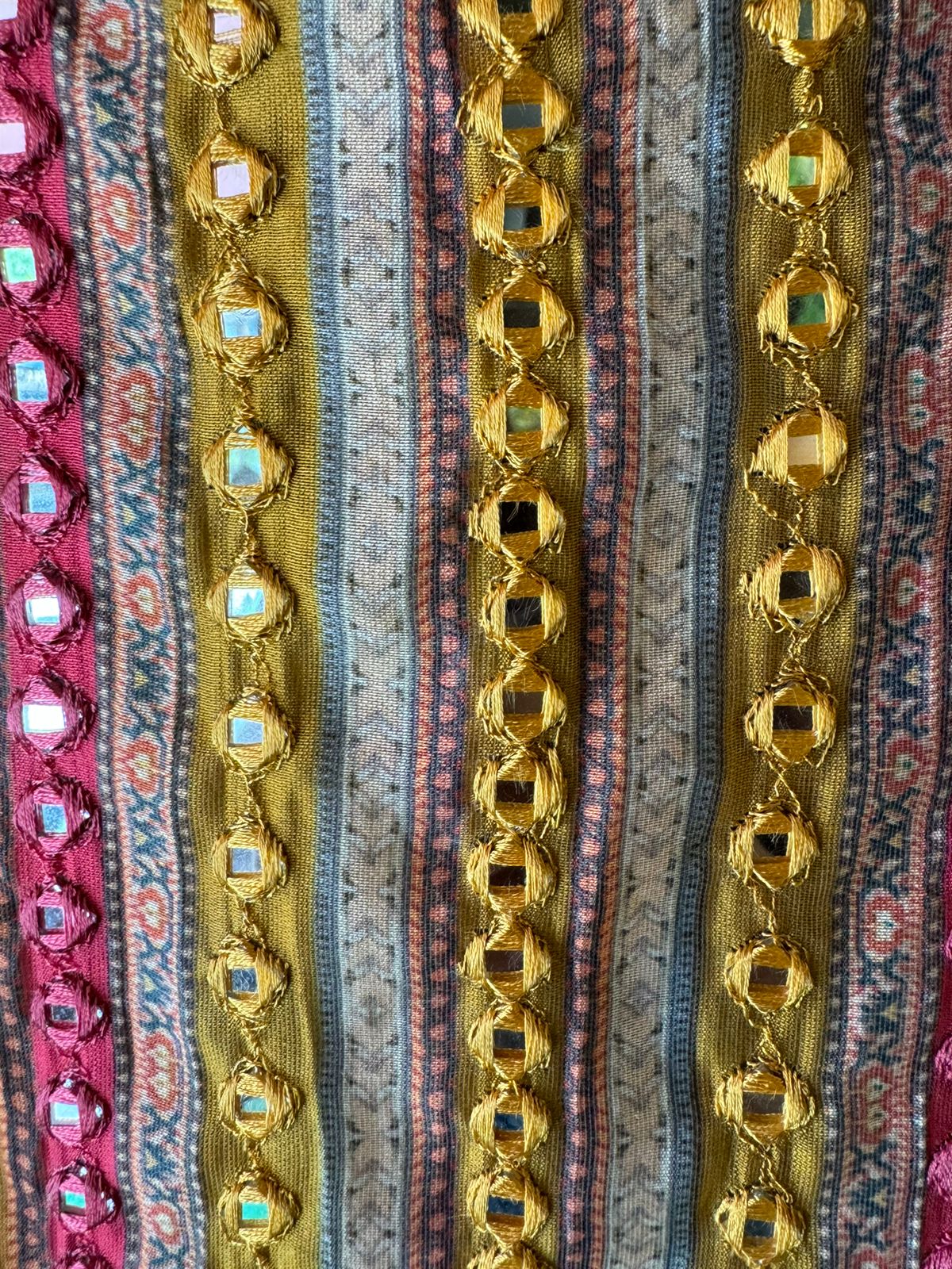 Pure Digital printed soft muslin shirt with Mirror detailings on the neckline