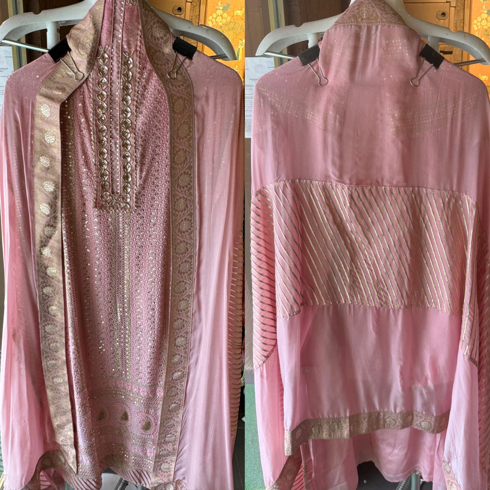 Soft and pure Georgette lakhnavi embroidered shirt with sequence and zari work