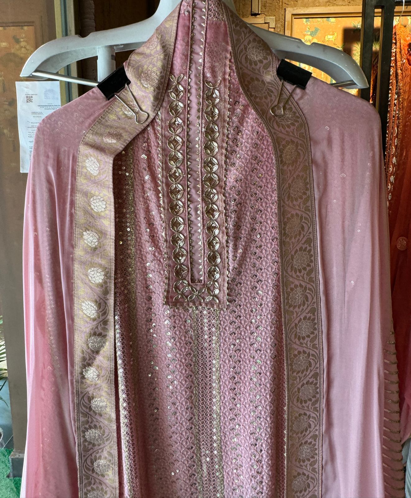 Soft and pure Georgette lakhnavi embroidered shirt with sequence and zari work