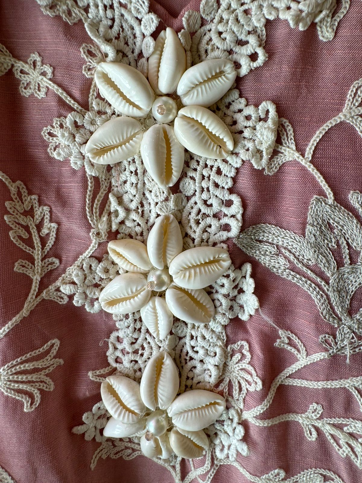 Soft linen cotton shirt (Unstitched)with crochia lace neck detailings with original