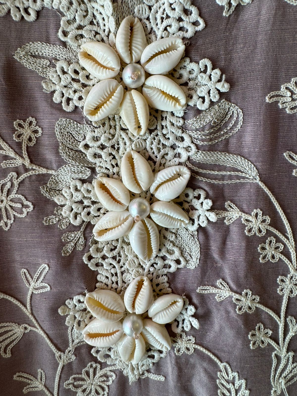 Soft linen cotton shirt (Unstitched)with crochia lace neck detailings with original