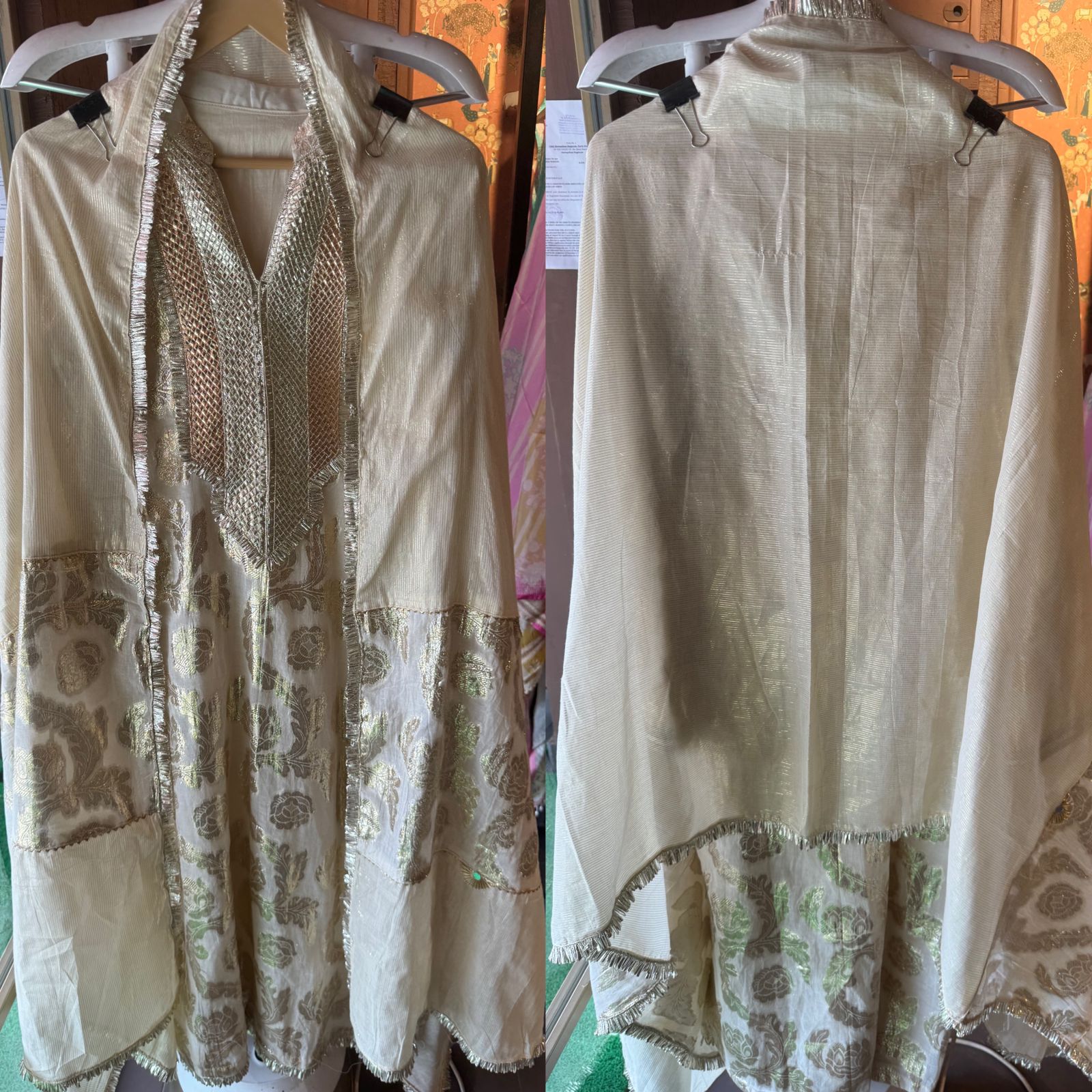 Pure Mul cotton shimmer jacquard shirt with gotta work done on the neckline